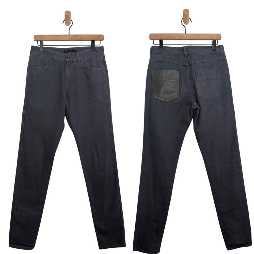 Alexander Wang Mens Slim Fit Jeans Size 28 Gray Blue Lambskin Leather Pocket